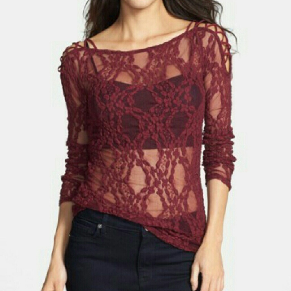 Free People Star Lace Crisscross Sheer Layering B